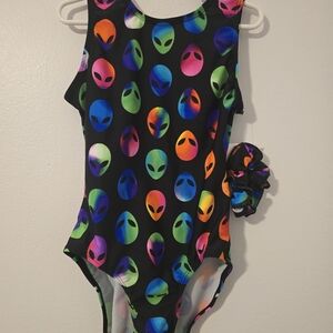 NWT Aero Leotard Gymnastics Dance AXS With Scrunchie Alien Multi-Color